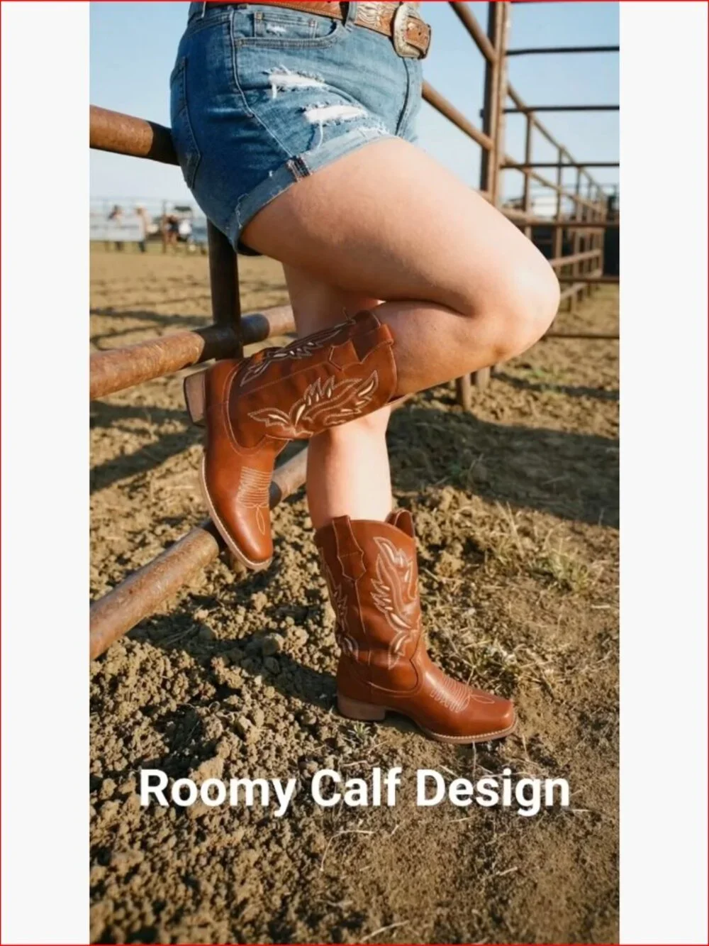 Women's Square Toe Cowboy Boots Pull On Low Chunky Heel Mid Calf - Picture 7 of 7